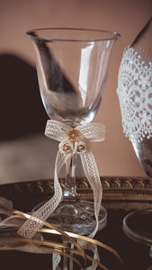 19 Σετ γάμου δίσκος-καράφα-ποτήρι με διακόσμηση