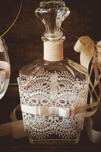 15 Σετ γάμου μπαούλο – καράφα – ποτήρι με διακόσμηση